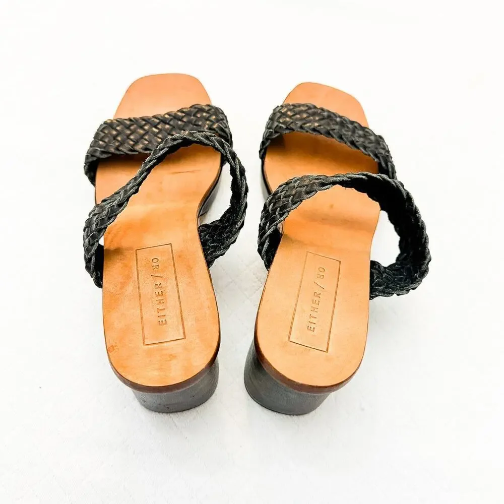 Either / OR Woven Strapped Sandals Block Heel Open Toe Size 7 NWOB